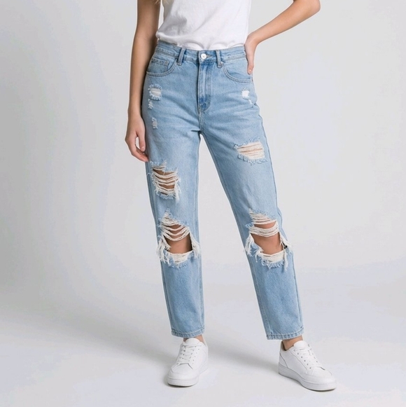 Denim - Distressed Light Blue Jeans